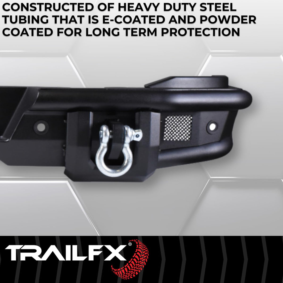 TRAILFX BR004T TrailFX Rear Bumper for Ford Bronco 2021-2025 Matte Black Powder Coated Steel Full Width D-Rings License Plate Bracket LED Cube Light Mounts TrailFX BR004T