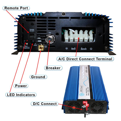 AIMS POWER PWRIX2000SUL AIMS 2000W 12V Pure Sine Inverter 120V with Transfer Switch USB ETL