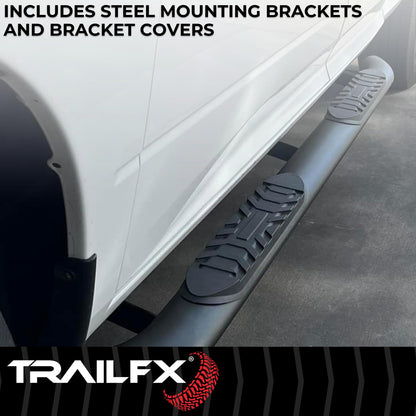 TRAILFX A1019T TrailFX 4 Inch Oval Bent Nerf Bars with Step Pads Fits 2024–2025 Toyota Tacoma Matte Black Powder-Coated Steel, Welded End Caps Rocker Panel Mount, Bolt On Install TrailFX A1019T