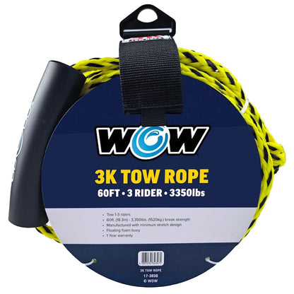 WOW SPORTS 11-3010 WOW Sports World of Watersports 4k 60 ft. Tow Rope with Floating Foam Buoy 1 2 3 or 4 Person Tow Rope for Boating, 11-3010
