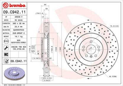 BREMBO 09C94211C02 Brembo 09.C942.11 UV Coated vented drilled Front Brake Rotor MERCEDES-BENZ OE# A1644210712