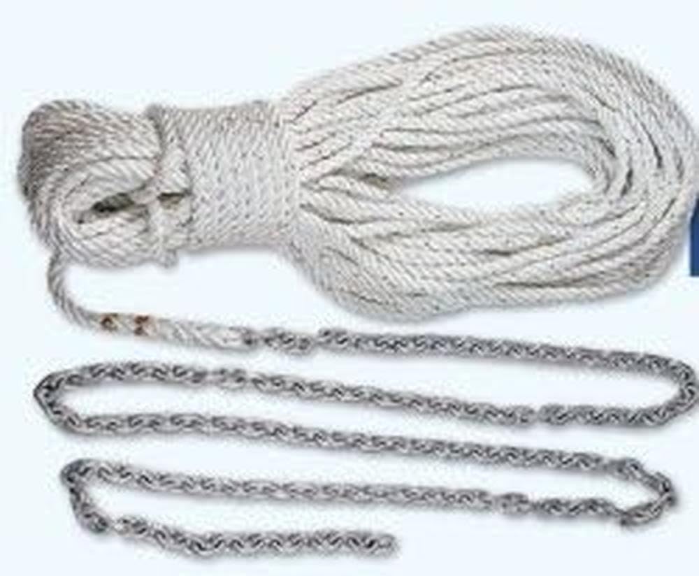 LEWMAR 69000332 LEWMAR Anchor Rode 10' 1/4" G4 Chain 150' 1/2" 3 Strand Rope and 5/16" Shackle