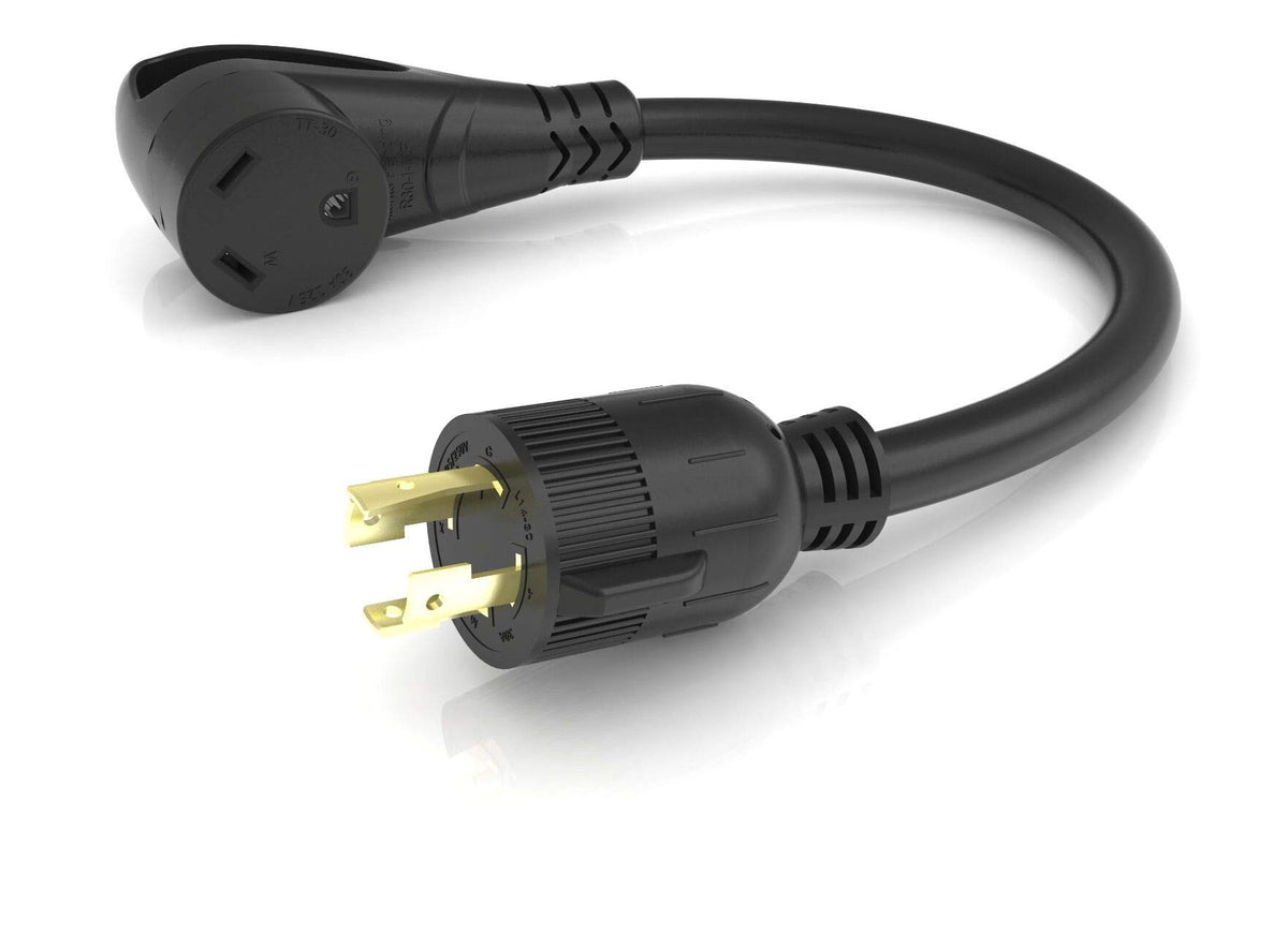 FURRION LLC FP31GEN4R-SB Furrion RV Pigtail Adapter - 30 Amp Female Connector to 30 Amp 4-Prong Male Plug (Black) with PullSmart Technology - FP31GEN4R-SB