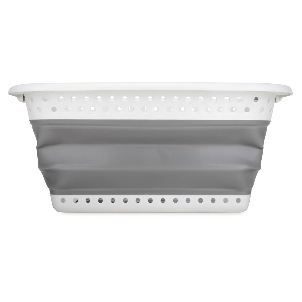 CAMCO 51903 Camco Collapsible Laundry Basket, Large, White/Gray - Pop Open Waterproof Plastic Bin with Handles for Home, Dorm, RV Storage