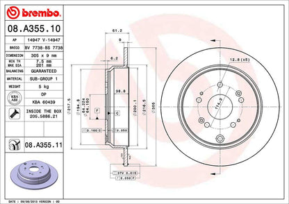BREMBO 08A35511C02 Brembo 08.A355.11 UV Coated solid Rear Brake Rotor ACURA/HONDA/HONDA (DONGFENG) OE# 42510SCAE50