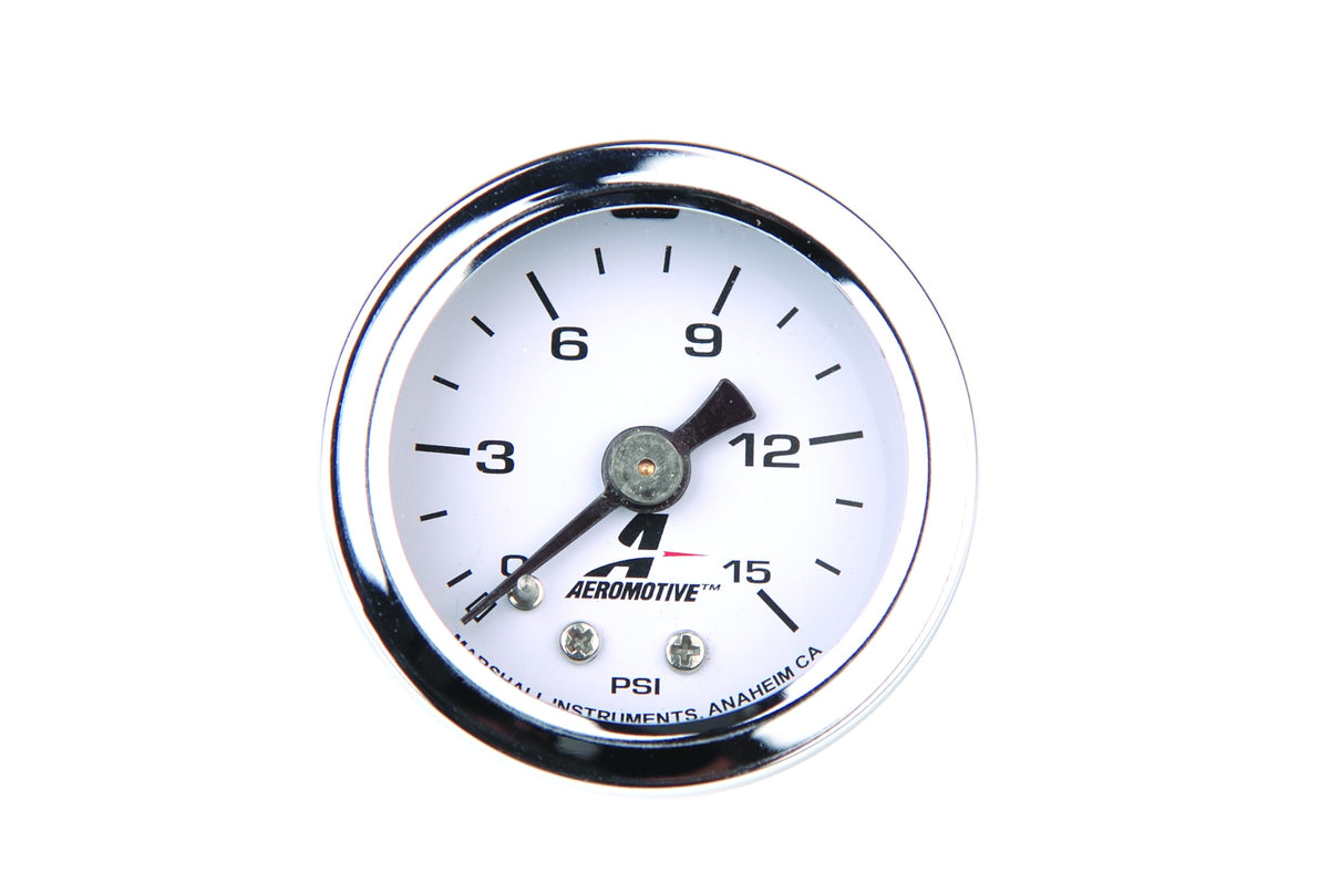 AEROMOTIVE 15632 Aeromotive Fuel Pressure Gauge 0-15 PSI - Liquid Filled Inline Fuel - 15632