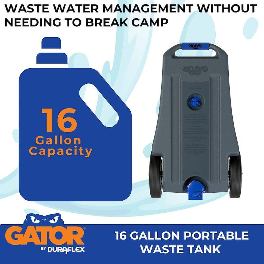 DURAFLEX 21901G Duraflex Portable Waste Holding Tank 21901G, 16 Gallon, 2 Wheel Design, Gray, Blow-Molded Polyethylene