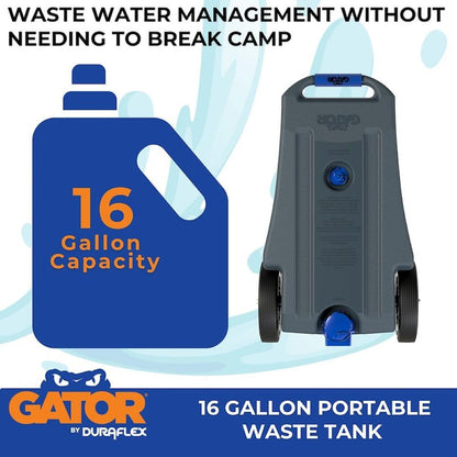 DURAFLEX 21901G Duraflex Portable Waste Holding Tank 21901G, 16 Gallon, 2 Wheel Design, Gray, Blow-Molded Polyethylene
