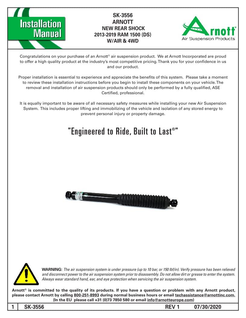 ARNOTT SK-3556 Arnott - Rear Eibach Shock -13-20 RAM 1500/1500 Classic (DS) w/Air Suspension & 4WD - LT/RT (SK-3556
