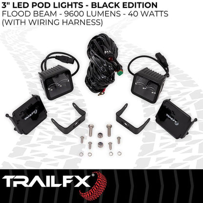 TRAILFX 2X2BKF2 Trailfx Driving/Fog Light 2X2BKF2, LED Bulb, 4 Clear LED 10 Watt Bulbs, 3 Inch Square, 90 Degree Flood Beam, 9600 Raw Lumens, Clear Lens, Bracket Mount, Set Of 2