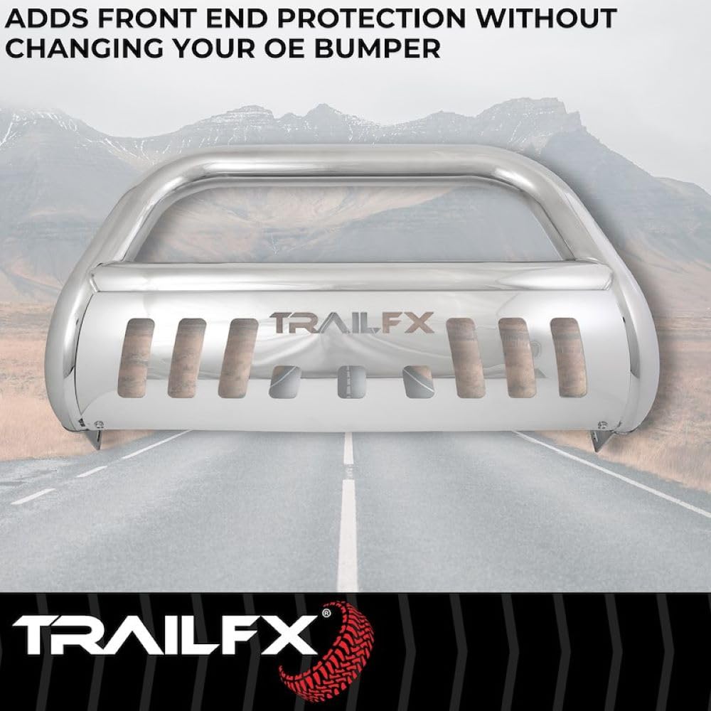 TRAILFX B0044S TrailFX B0044S Bull Bar with Skid Plate for Toyota Tundra 2022-2025 3 Inch Diameter Polished Stainless Steel Frame Mount, Holes for Optional Lighting TrailFX B0044S