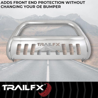 TRAILFX B0044S TrailFX B0044S Bull Bar with Skid Plate for Toyota Tundra 2022-2025 3 Inch Diameter Polished Stainless Steel Frame Mount, Holes for Optional Lighting TrailFX B0044S