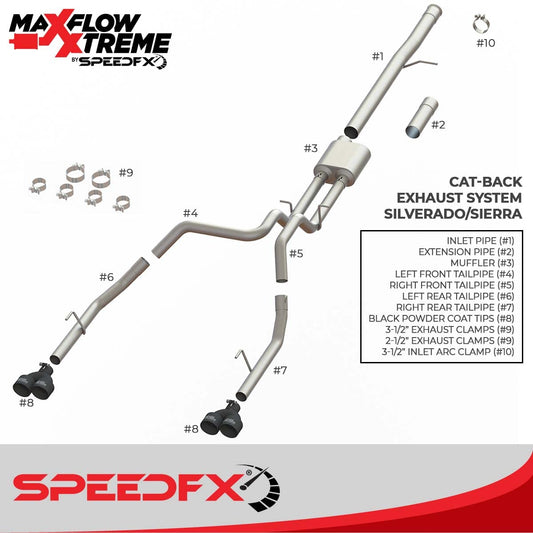 SPEEDFX 50102 MaxFlow Xtreme Cat Back Performance Exhaust System Silverado/Sierra 1500 2019, New Model & 2020-2021
