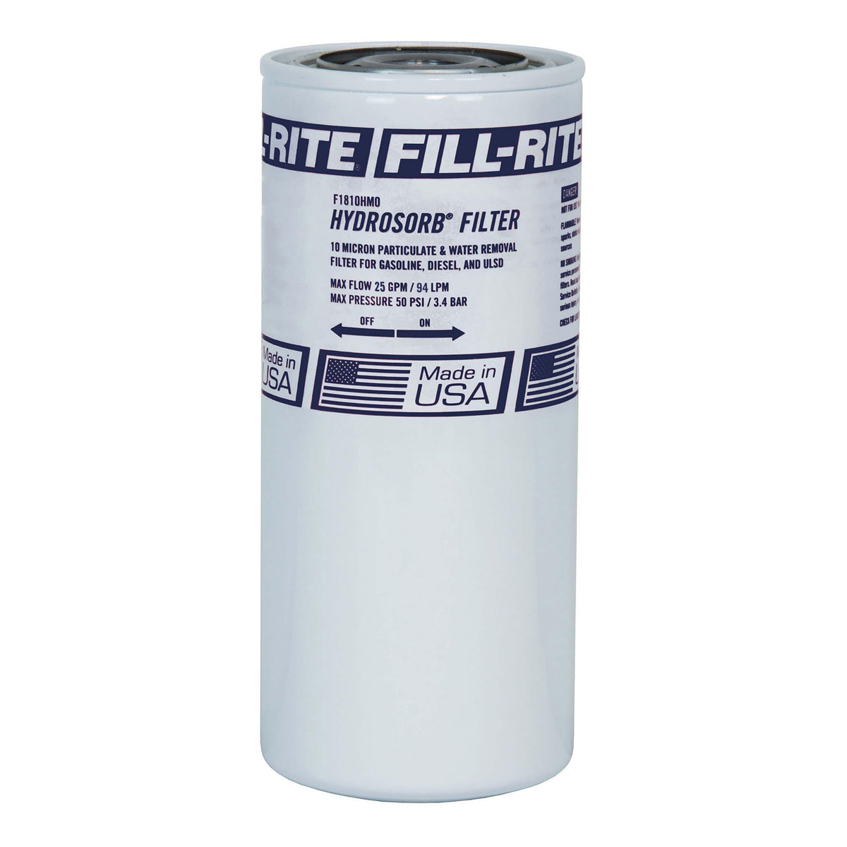 FILL RITE F1810HM0 Fill-Rite F1810HM0 1" - 12 UNF 25 GPM (94 LPM) 10 Micron Water Sensing Spin-On Fuel Filter, Hydrosorb