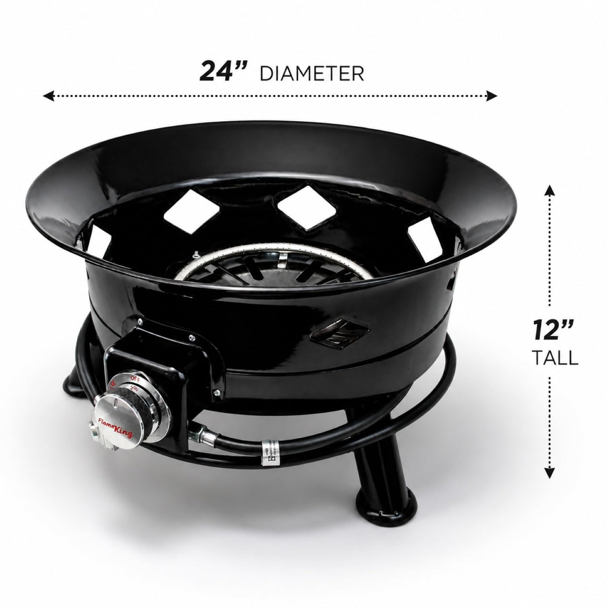 FLAME KING FKG6502D Flame King Smokeless Propane Fire Pit, 24-inch Portable Firebowl, 58K BTU with Self Igniter, Cover, & Carry Straps for RV, Camping, & Outdoor Living