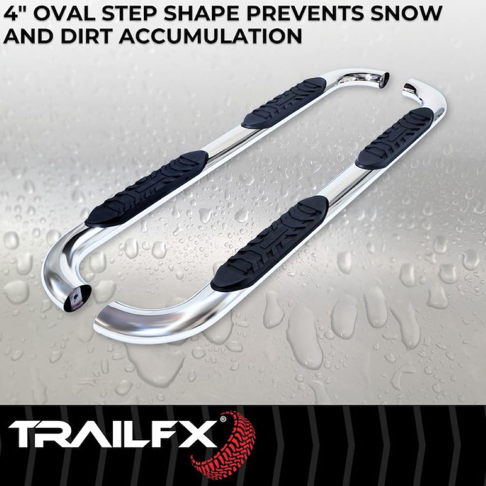 TRAILFX A1009S TrailFX Nerf Bars for Toyota Tacoma Double Cab 2005-2023 Polished Marine-Grade Stainless Steel 4 Inch Oval Bent Side Steps with Slip-Resistant Step Pads Rocker Panel Mount Set of 2 Running Boards