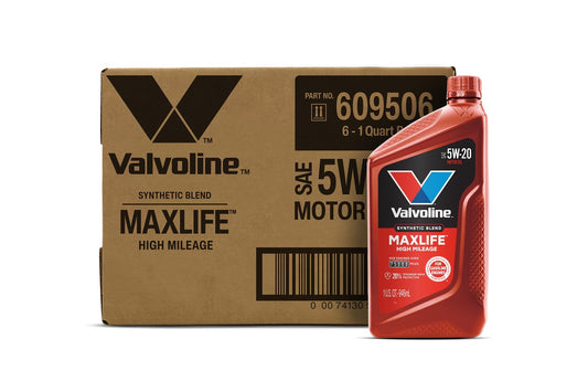 VALVOLINE 609506 Valvoline MaxLife High Mileage 5W-20 Synthetic Blend Motor Oil 1 Quart, Pack of 6