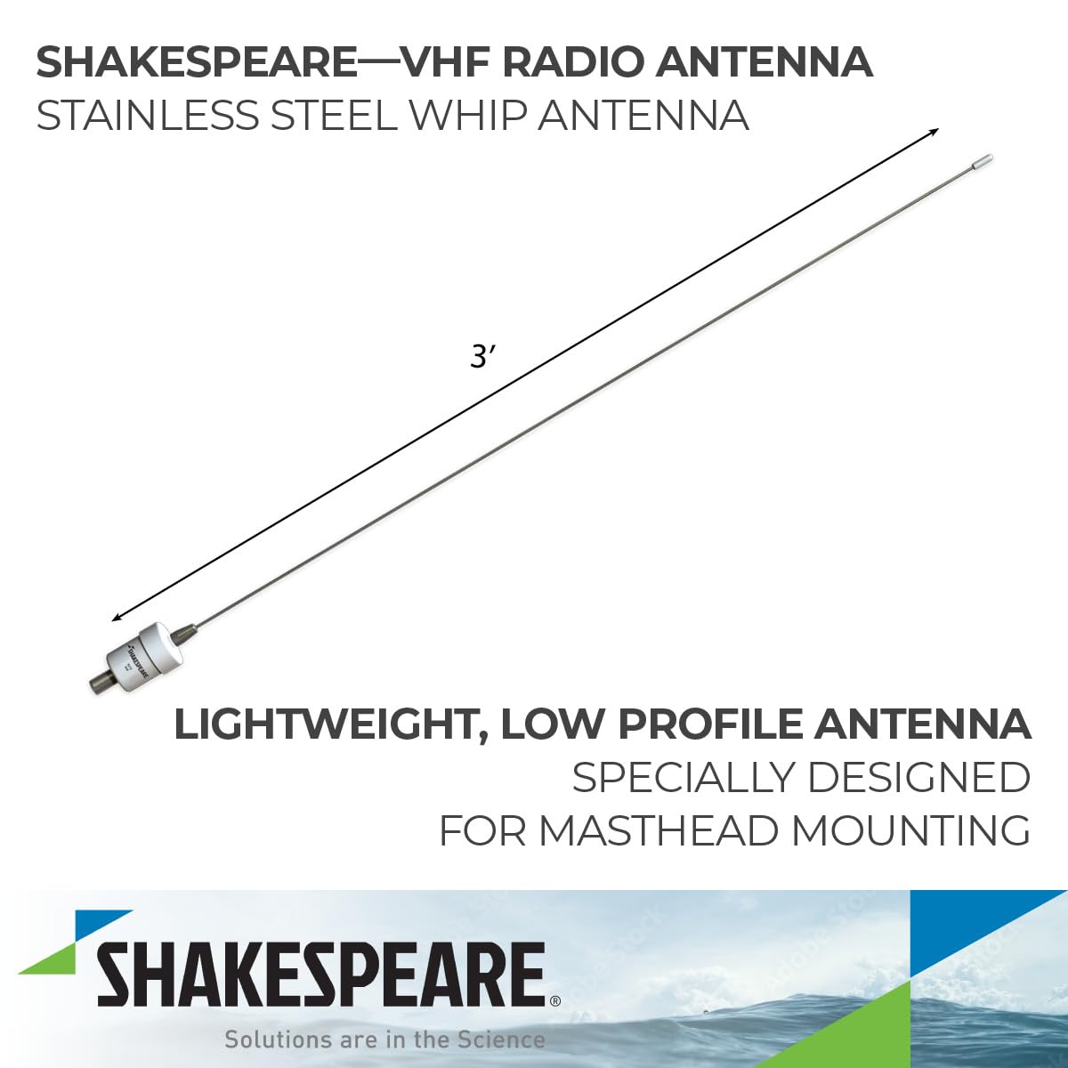 SHAKESPEARE 5215 Shakespeare 5215 VHF ANTENNA 36'3DB S/SWHIP SAILBOAT