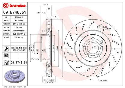 BREMBO 09B74651C02 Brembo 09.B746.51 UV Coated vented drilled Front Brake Rotor MERCEDES-BENZ/MERCEDES-BENZ (BBDC) OE# A0004211512