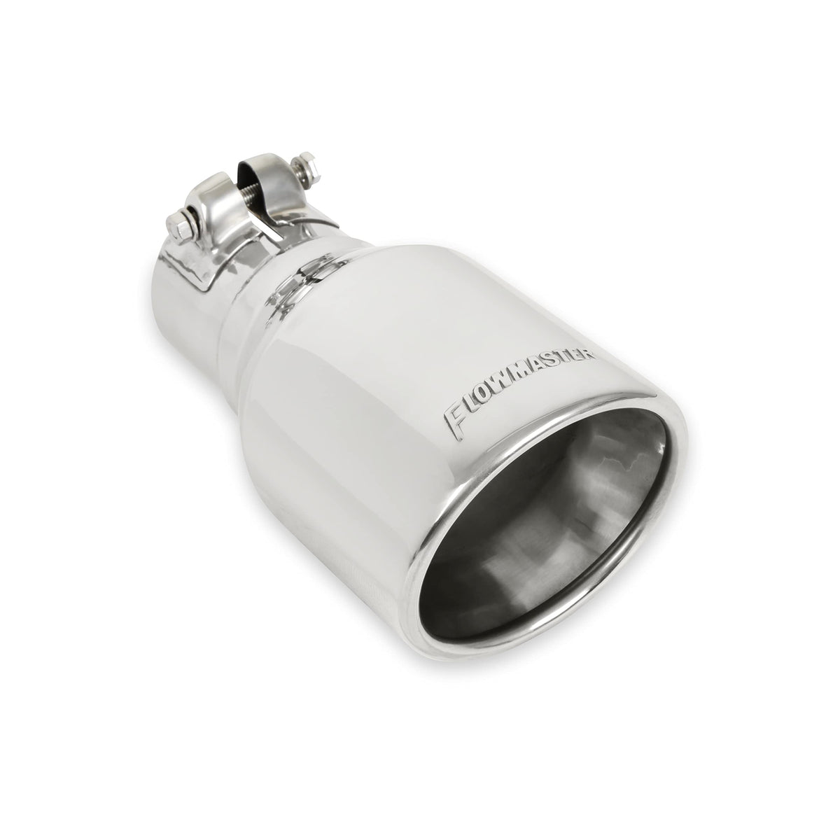 FLOWMASTER 15365 Flowmaster 15365 Exhaust Tip - 4.00 in. Rolled Angle Polished SS fits 2.50 in. Tubing - Clamp On
