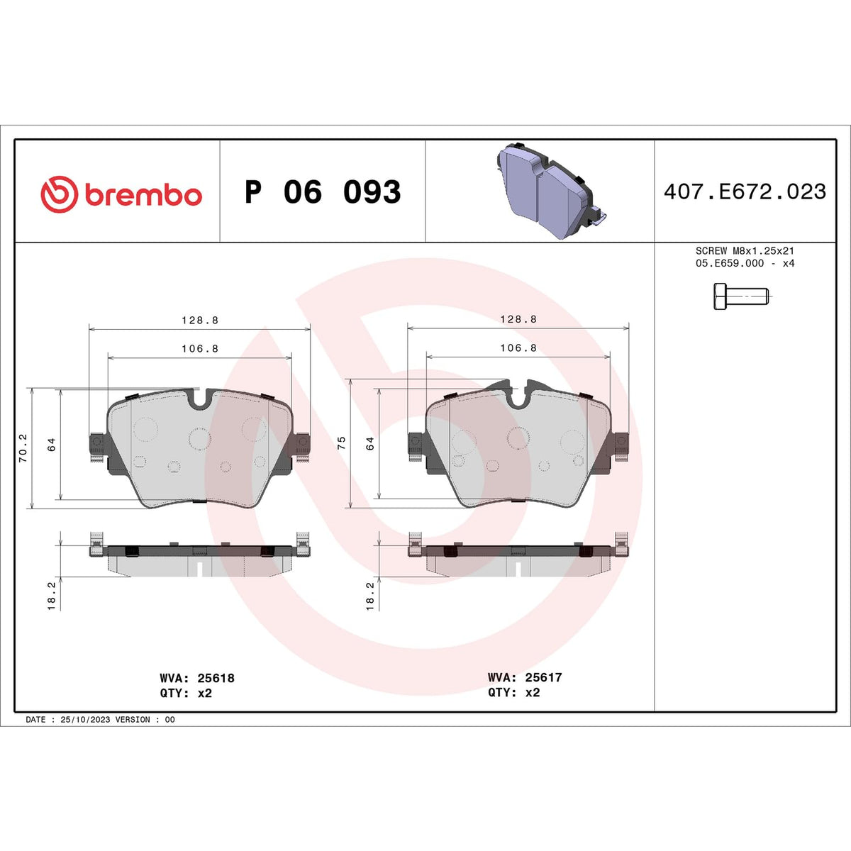 Brembo 91-94 964 Turbo/3.6 Turbo Rear GT BBK 4 Piston Cast 345x28 2pc Rotor Drilled-Red Brembo P06093 Low-Met Front Disc Brake Pad Set BMW OE# 34106882418