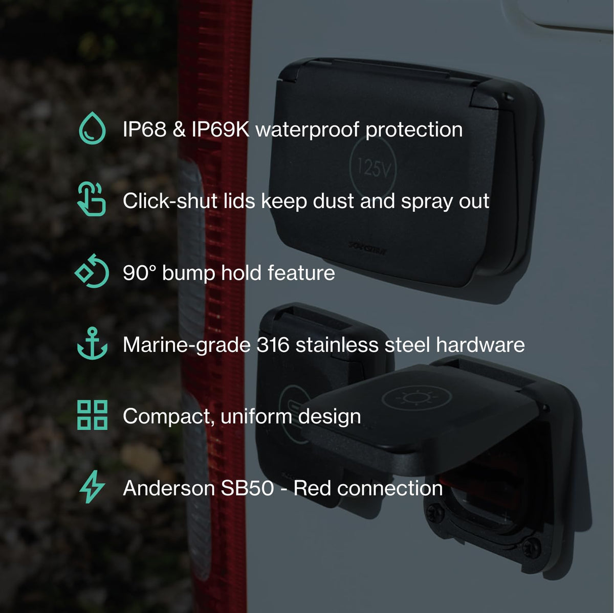 SCANSTRUT SC-V-S1 Scanstrut Ventura SC-V-S1 Anderson 50A Solar Connection (Red), IP68/IP69K Waterproof SB50 Port, 600V DC, Marine-Grade Flush Mount for RV, Van & Off-Grid Power