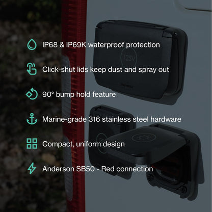 SCANSTRUT SC-V-S1 Scanstrut Ventura SC-V-S1 Anderson 50A Solar Connection (Red), IP68/IP69K Waterproof SB50 Port, 600V DC, Marine-Grade Flush Mount for RV, Van & Off-Grid Power