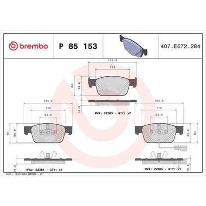 BREMBO P85153 Brembo P85153 Low-Met Front Disc Brake Pad Set AUDI OE# 8W0698151Q