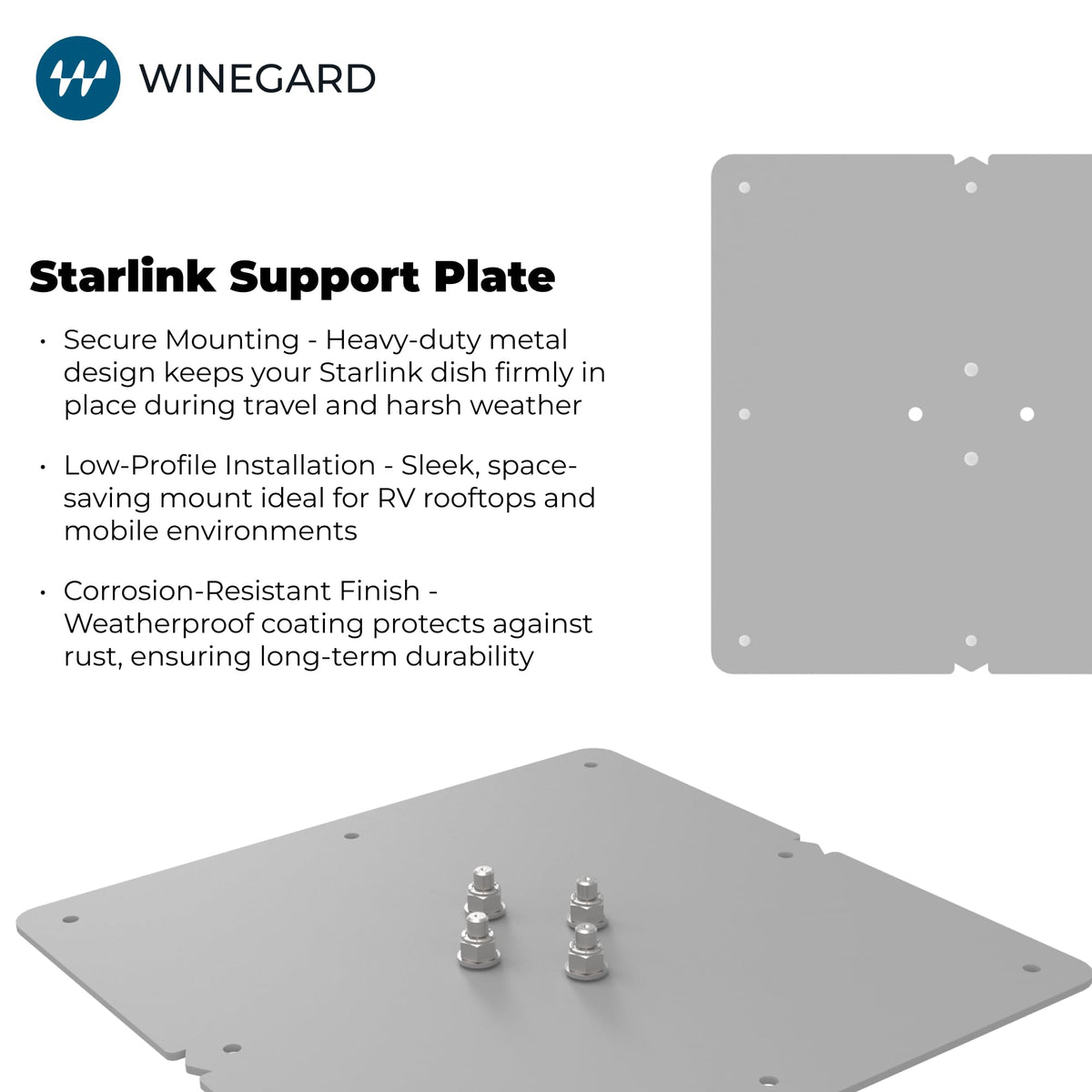 WINEGARD SDWDGSP Winegard SDWDGSP Starlink Standard Roof Mount Support Plate - Reinforced Roof Deck Adapter - Corrosion‑Resistant Hardware - Outdoor Satellite - Easy Installation