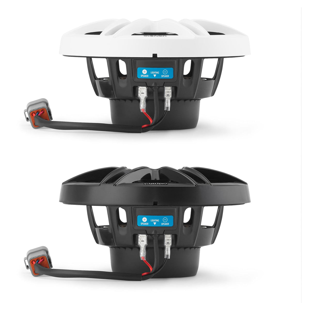 CLARION 010-03046-00 Clarion CMS-651RGB-SWB 6.5-inch Coaxial Marine Speakers with Built-in RGB Illumination 30W RMS Power handling 1/2-inch (13 mm) Polymer Dome Tweeter Includes White & Black Sport Grilles