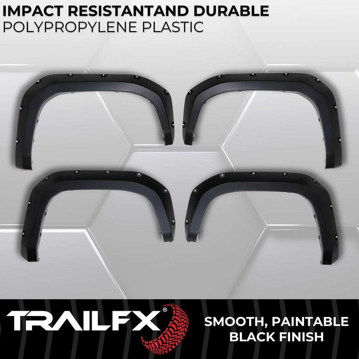 TRAILFX TFT3005S TrailFX Fender Flare TFT3005S, Pocket Style, 2.8 Inch Front/ 5.9 Inch Rear Tire Coverage, Black Smooth Paintable Finish, Set of 4, Fits 2024-2026 Toyota Tacoma