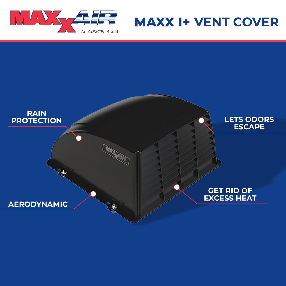 MAXXAIR VENT 00-933052 MAXXAIR Maxx I+ Vent Cover for RV Roof Vents - Sleek, Updated Design, Easy Installation, Zero-Leak Protection, Compatible with Many Popular Roof Vents, Black (00-933052)