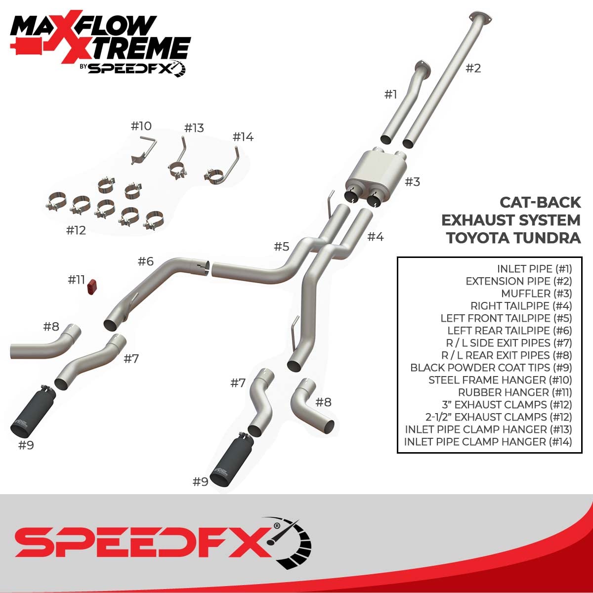 SPEEDFX 50800 MaxFlow Xtreme Cat Back Performance Exhaust System Tundra 2009-2021