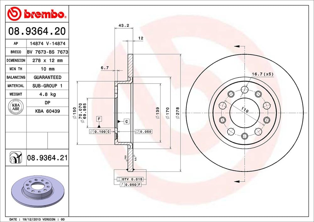 BREMBO 08936421C02 Brembo Disc Brake Rotor 08.9364.21