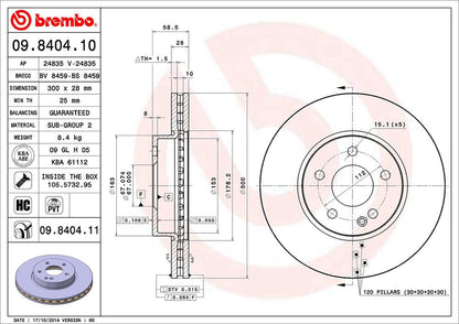 Brembo 09.8404.11 UV Coated Pillar Vented Front Brake Rotor
