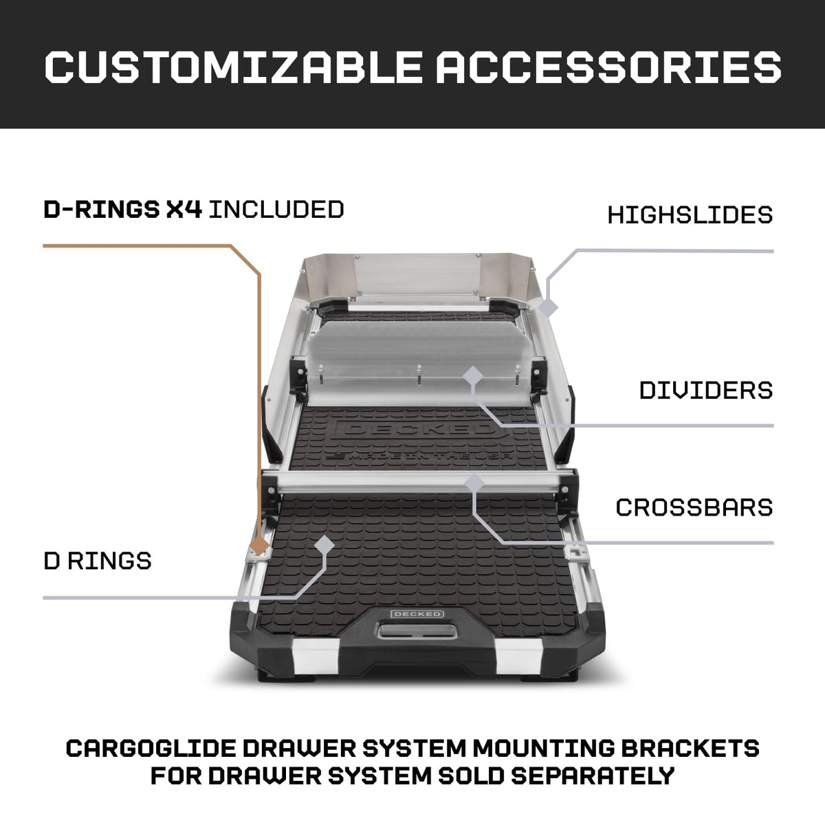CARGOGLIDE DCG600-5224 Decked Truck Bed Slide Compatible with CargoGlide 600/75% / 24" W / 52" L for Maverick - 1500 lb Capacity, 75% Extension Heavy-Duty Pickup