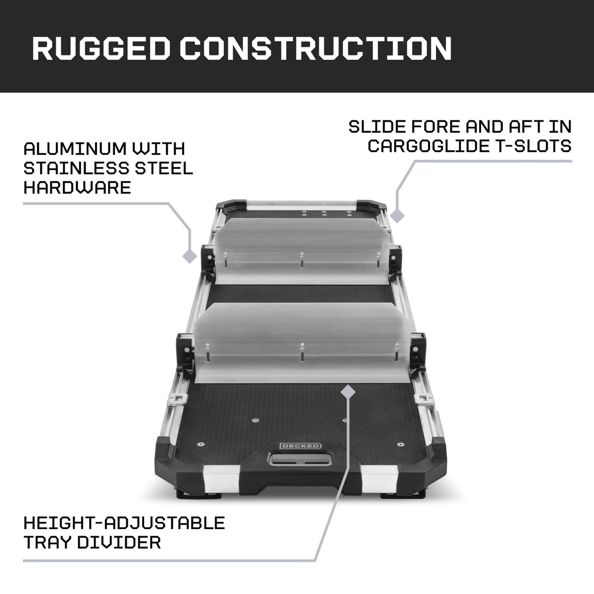CARGOGLIDE C0067-2DIV24-ALM DECKED Double Cross Bar & Tray Divider Kit for 24" CargoGlide 2.0 | Includes 2 Tray Dividers, 2 Cross Bars, 2 Footer Kits & 2 Hardware Kits Truck