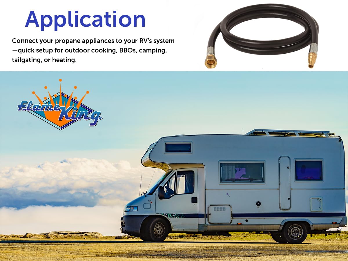 FLAME KING MB100304-48 Flame King 48-inch Propane Thermo Plastic Hose Assembly, 1/4" Male Quick Disconnect Plug × 3/8" Female Flare Swivel, with 1/4" ID Hose for RV, Van, and Trailer