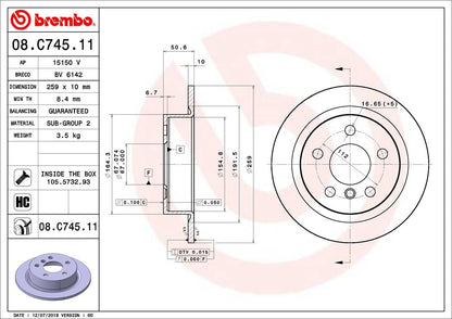 BREMBO 08C74511C02 Brembo 08.C745.11 UV Coated solid Brake Rotor MINI OE# 34216799383