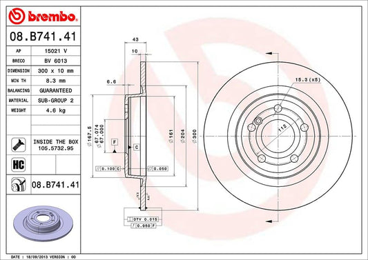 BREMBO 08B74141C02 Brembo 08.B741.41 UV Coated solid Rear Brake Rotor MERCEDES-BENZ OE# A1724230212