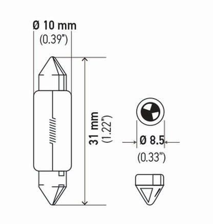 Hella 6411TB Bulb 6411 12V 10W Sv8.5-8 T3.25 10X41(2), Multi