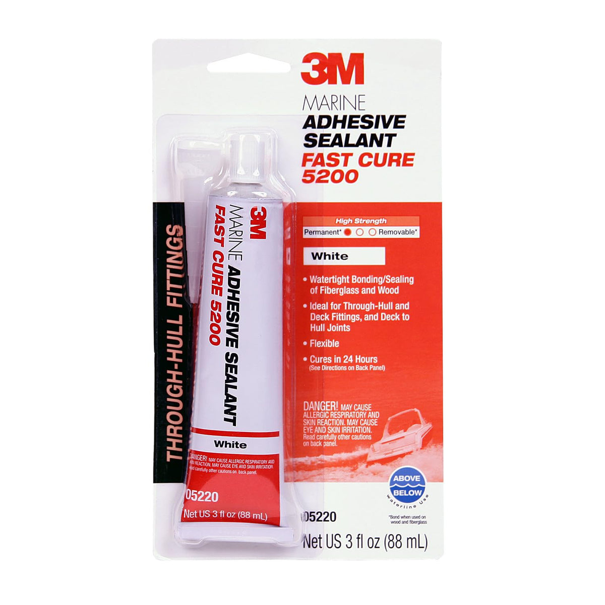 3M 05220 3M Marine Adhesive Sealant Fast Cure 5200 (05220) White, 3 fl oz Tube