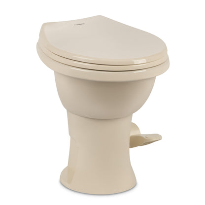 Dometic 9610008260 Dometic Model 410 Complete RV Toilet – Round Porcelain Bowl, Universal Fit & 2-Bolt Mount, 18" Chair Height Residential-Style, Gravity Flush Toilet with Soft-Close Seat, Bone (9610008260)