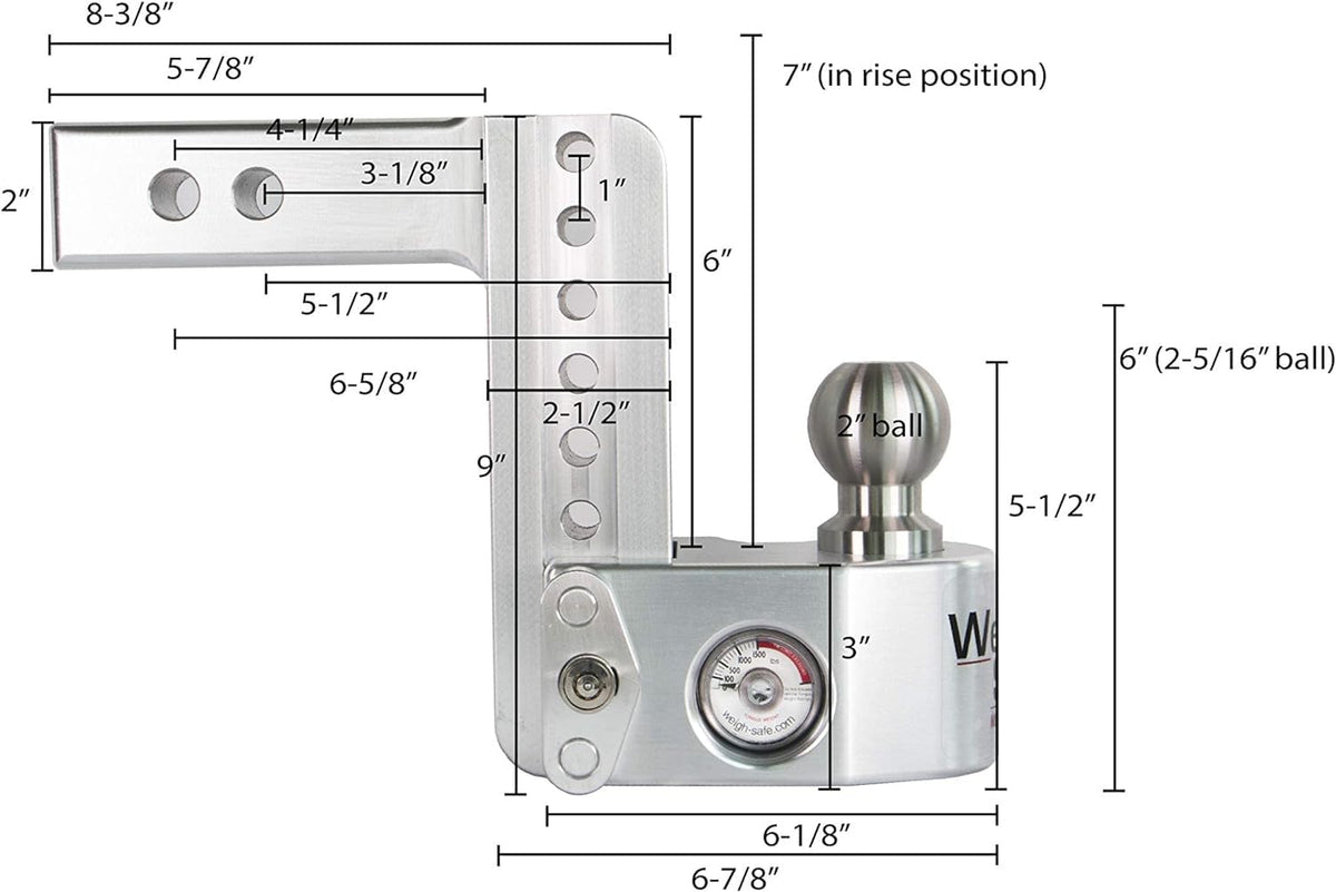 WEIGH SAFE WS6-2-SET Weight Safe WS6-2-SET 6" Drop Hitch w/ 2" Shank (8K/12.5K GTWR) w/ WS05, WS11, WS12 Weigh Safe 6" Drop Hitch w/ 2" Shank