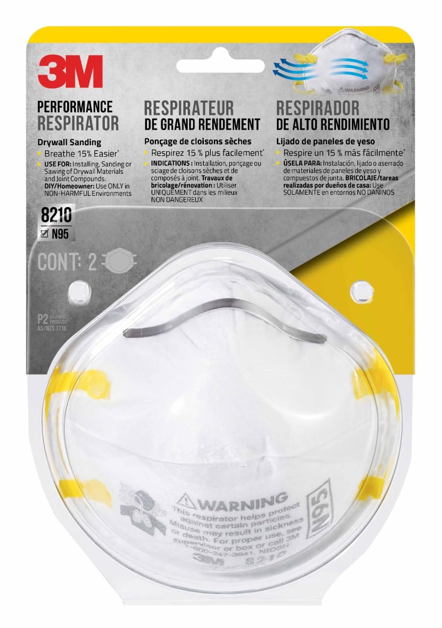 3M 08653 3M N95 Particulate Respirator 8210, Disposable Respirator, 2-Pack