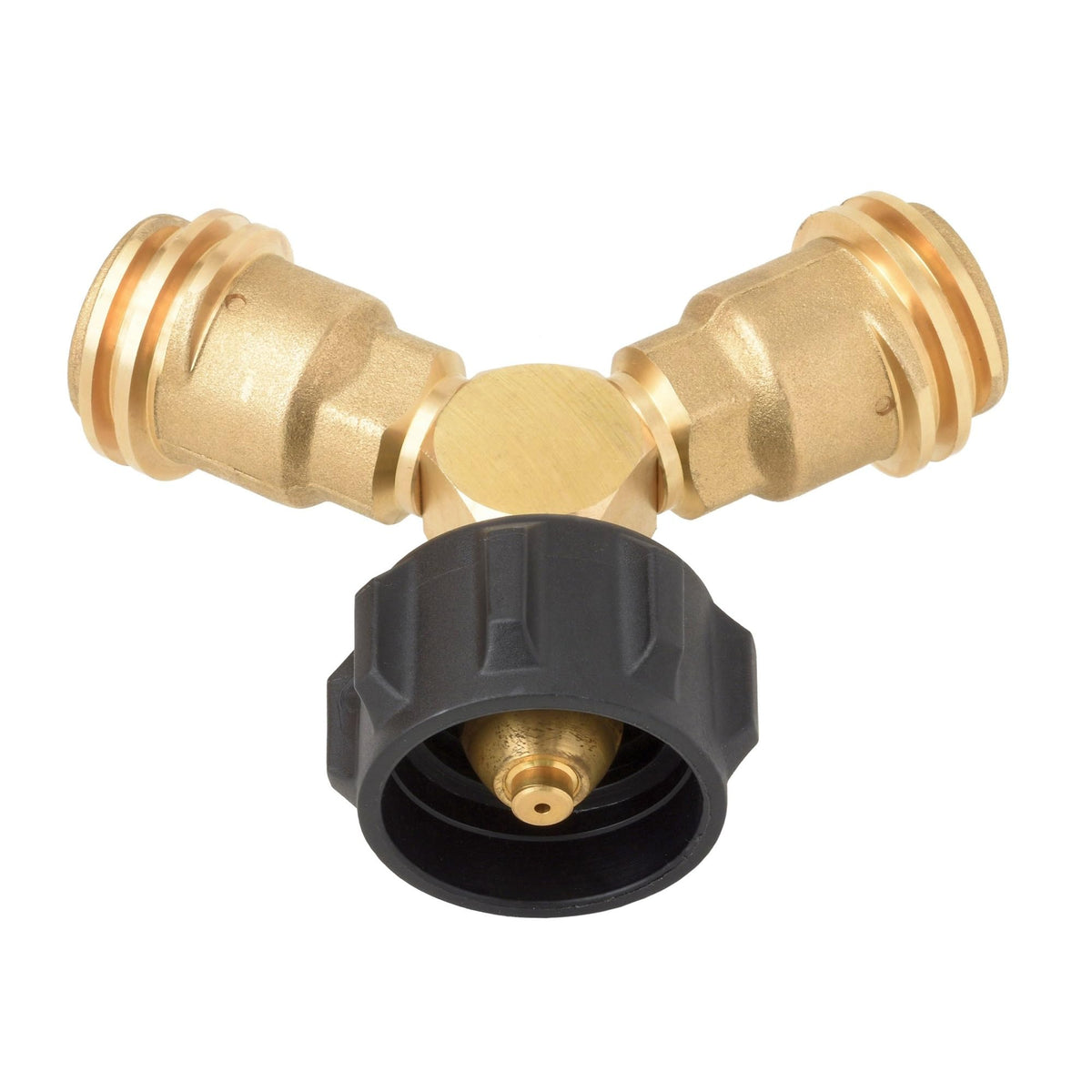 FLAME KING AB225 Flame King Propane Tank Y Splitter Adapter with Valves, 2-Way LP Gas Connector for 20lb Propane Tank Cylinders, Works with BBQ Grills, Camping Stoves, Gas Burners, Heaters