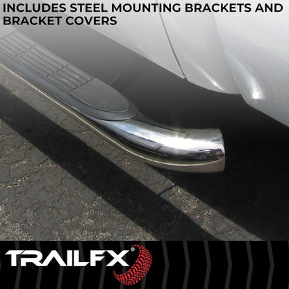 TRAILFX A0065S TrailFX Nerf Bars Fits Ford Bronco Sport 2021-2025 Polished 3 Inch Round Bent Stainless Steel with Step Pads Rocker Panel Mount Running Boards with Mounting Hardware TrailFX A0065S