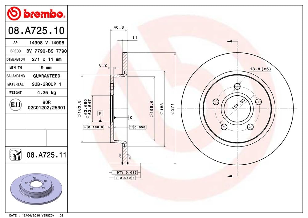 BREMBO 08A72511C02 Brembo Disc Brake Rotor 08.A725.11