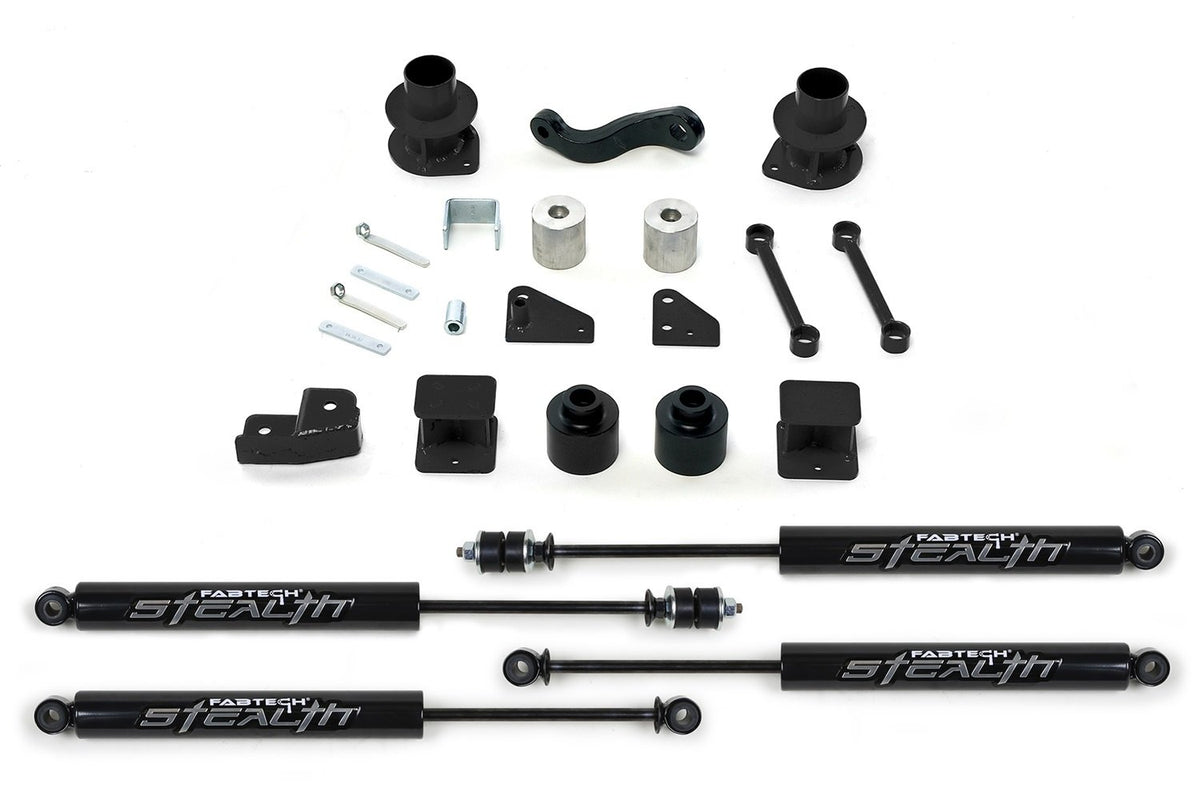 FABTECH K4037M Fabtech 3" Stealth Series Front & Rear Suspension Lift Kit compatible with Jeep Wrangler JK (2007-2018) – Coil Spacers, Track Bar Brackets, Stealth Shocks, K4037M