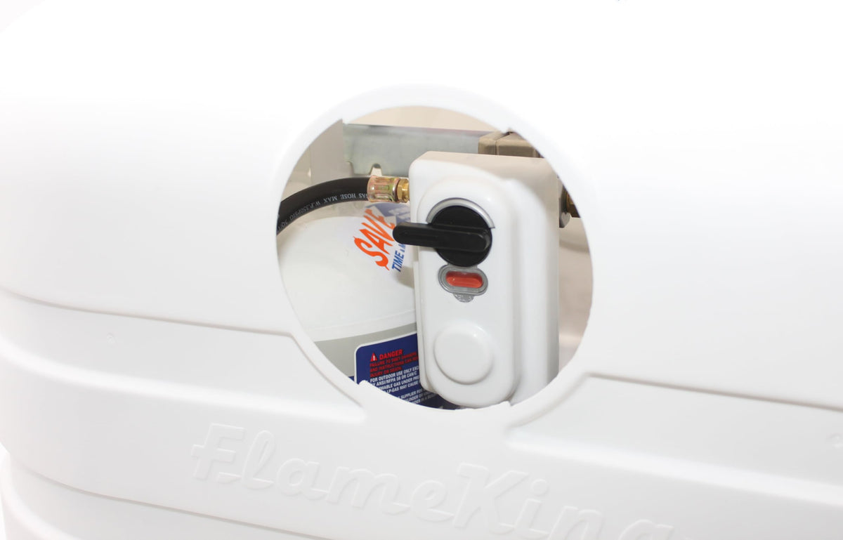 FLAME KING YSN-PCC-RV20-WHT Flame King Dual 20LB LP Propane Tank Light Plastic Heavy Duty Cover for RV, Travel Trailer, Camper - White
